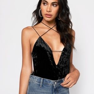 Taylor Black Velvet Strappy Bodysuit - Black